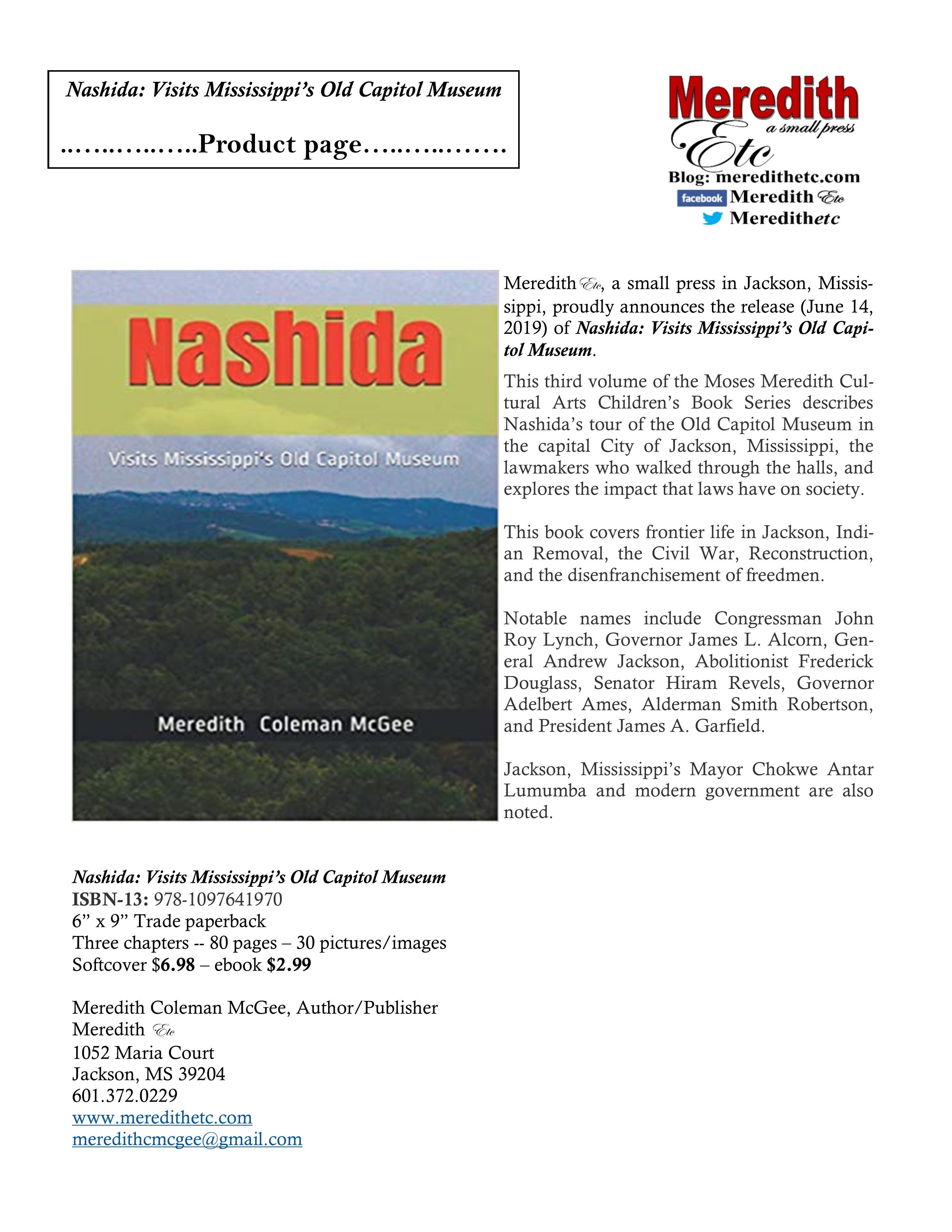 Nashida: Visits Mississippi's Old Capitol Museum 
(Moses Meredith Cultural Arts Children's Book Series Vol. 3)